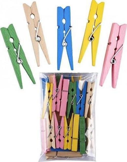 Renkli Ahşap Mandal Büyük 24 Adet