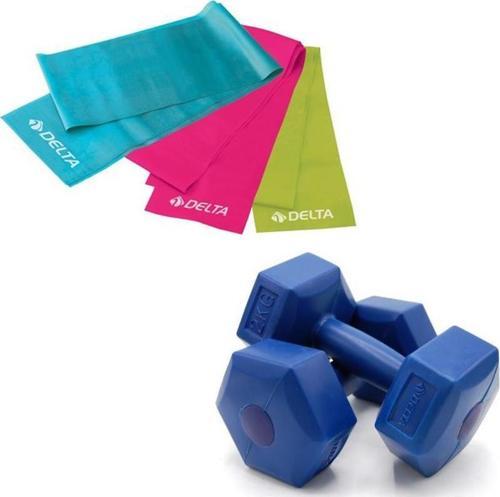 2 Kg x 2 Adet Plastik Dambıl 3'lü Pilates Bandı Mavi
