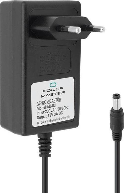 12 VOLT - 3 AMPER PLASTİK KASA PRİZ TİPİ ADAPTÖR 5.5*2.5 UÇ 