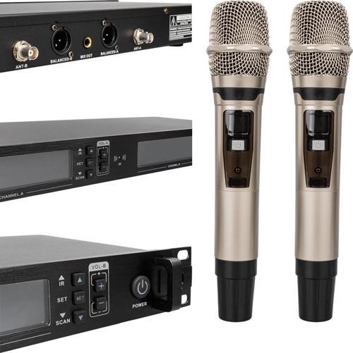 2 EL TİPİ MİKROFONLU 100+100 KANAL ANTENLİ UHF-PLL KABLOSUZ TELSİZ MİKROFON 