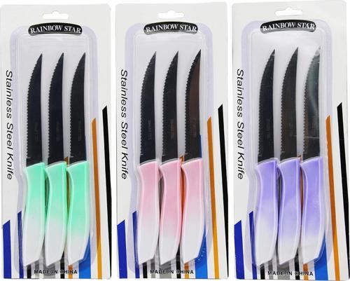 3 ADET  SEBZE - EKMEK TIRTIRLI BIÇAK - PLS.RENKLİ SAPLI 