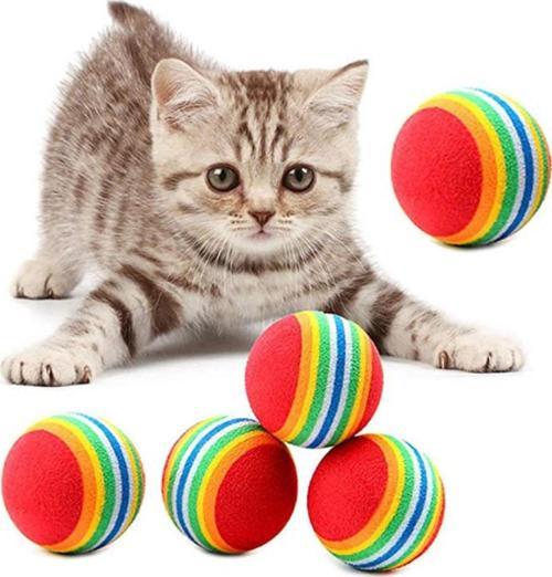 3lü Gökkuşağı Sünger Kedi Köpek Çiğneme Oyun Topu 4,2 cm