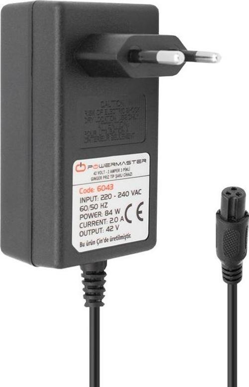 42 VOLT - 2 AMPER - 84 WATT PRİZ TİPİ 3 PİNLİ GİNGER ŞARJ CİHAZ ADAPTÖRÜ 