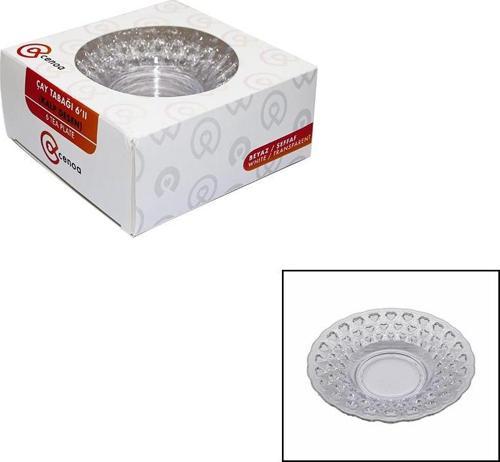 6 ADET  ÇAY TABAK KALP DESENLİ ŞEFFAF - BEYAZ MİKA KRİSTAL 
