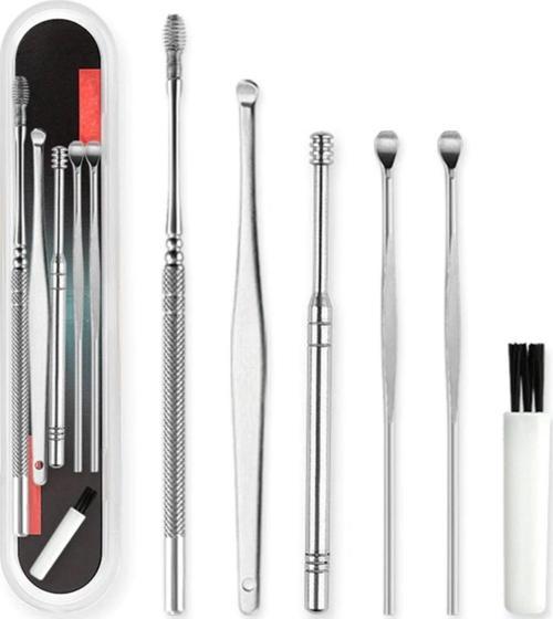 6 Parça Paslanmaz Çelik Kulak Balmumu Toplayıcı Çıkarıcı Temizleyici Bakımı Çubuk Seti 