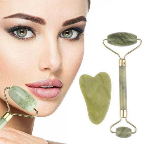 Çift Taraflı 2li Cilt Yüz Masaj Aleti Jade Roller Yeşim Taşı Seti 