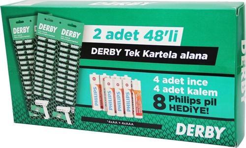 DERBY TEK BIÇAK KARTELALI JİLET 96 PARÇA 4 KALEM 4 İNCE PİL HEDİYELİ 