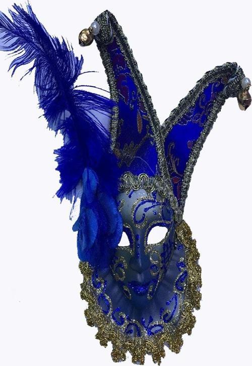 Çıngıraklı Dekoratif Tüylü Seramik Maske Mavi Renk 