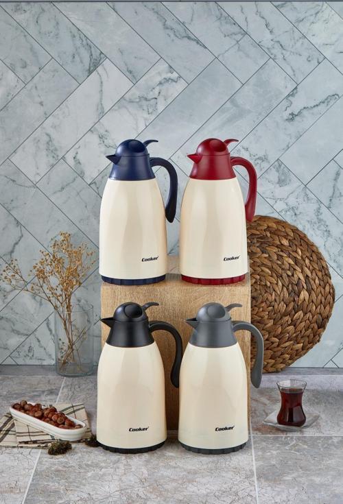 CKR-2075 1.3LT RENKLİ CAM HAZNELİ RETRO PLASTİK TERMOS 