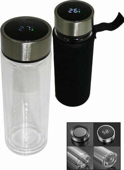 Dijital Sıcaklık Göstergeli Koruma Kılıflı Cam Termos - 500 ML  
