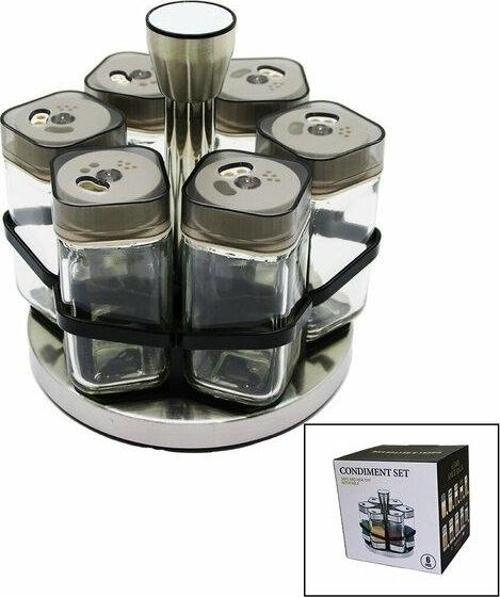 Döner Standlı 6 Adet Kare Cam Baharatlık 