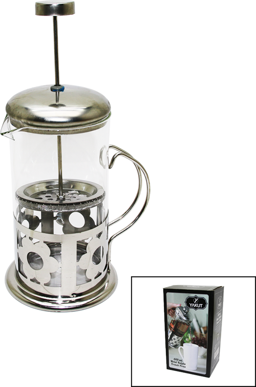 FRENCH PRESS 600ML CAM BİTKİ SÜZGEÇİ METAL KAFES - KAPAK 