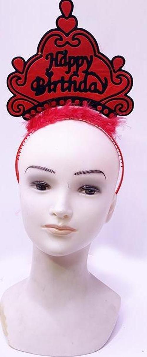 Happy Birthday Neon Kırmızı Renk Doğum Günü Tacı 24x15 cm 