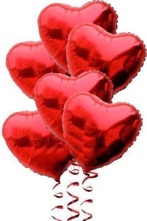 Kırmızı Renk 45 cm Kalp Folyo Balon Demeti 6 Adet ( Helyumsuz ) 