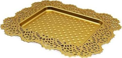 KÜÇÜK KARE GOLD DANTELLİ SUNUM TEPSİ PLASTİK 
