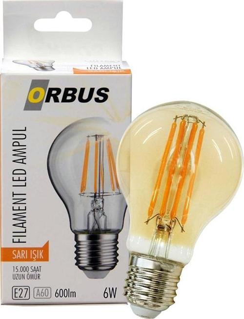 ORBUS ORB-F6W FILAMENT BULB A60 E27 6 WATT 600 LÜMEN AMBER LED AMPÜL 