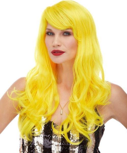 Sarı Renk Uzun Dalgalı Parti Peruğu 