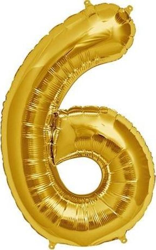 Şekilli Supershape Gold Rakam Folyo Balon 6 Numara 