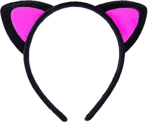 Sevimli Kedi Kulak Pofuduk Kedi Taç Siyah İçi Şeker Pembe Renk 17x15 cm 
