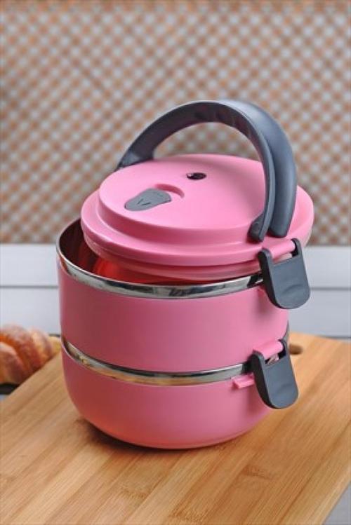 Sefer Tası Yemek Termosu Saklama Kabı Termosu 2li - ÇELİK Pembe 