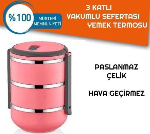 Sefer Tası Yemek Termosu Saklama Kabı Termosu 3lü - Pembe 