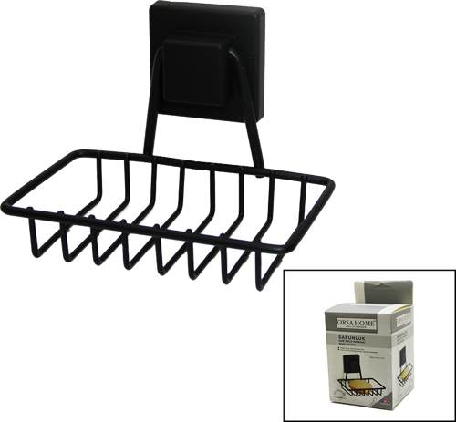 SİYAH - METAL KATI SABUNLUK KARE GÜÇLÜ YAPIŞKANLI 11X12.5X11CM 