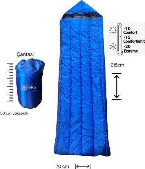 Uyku Tulumu Mavi Renk Su Geçirmez Kumaş 20 Dereceye Kadar Isı Yalıtımlı  - 215 cm x 70 cm  