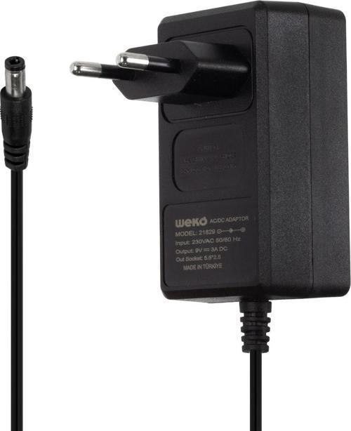 WEKO 9 VOLT - 3 AMPER 5.5*2.5 UÇLU YERLİ ÜRETİM PLASTİK KASA PRİZ TİPİ ADAPTÖR 