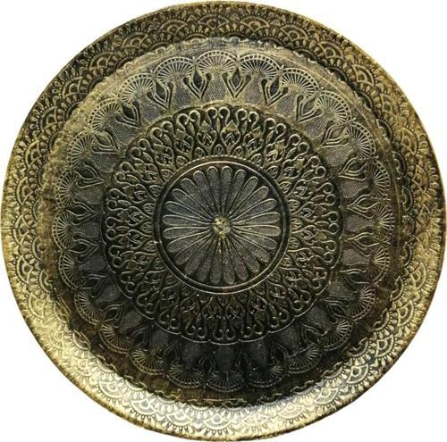 YUVARLAK ESKİTME YALDIZLI ANTİK TEPSİ 