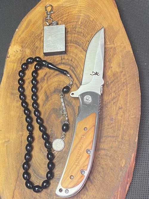 Browning 21 cm Avcı Çakı + Tesbih + Saat Çakmak Seti 