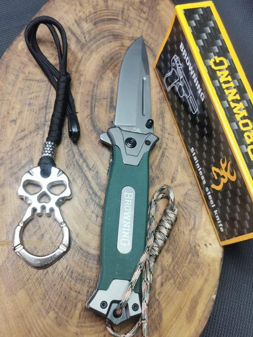 Kamp Outdoor Borwning Yeşil İpli 21 cm Avcı Çakısı Seti 