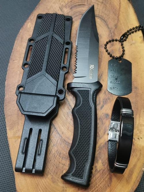 Kamp Outdoor 21 cm Avcı Bıçağı Paracord Bileklik ve Asker Künye Seti 