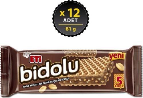Bidolu Fındık Kremalı Yer Fıstığı Parçacıklı Gofret 81 g x 12 Adet