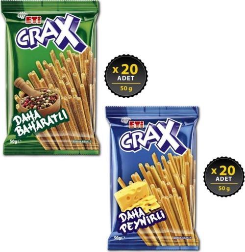 Crax Baharatlı(20 Adet) Peynirli (20 Adet) Ikisi Bir Arada Çubuk Kraker Şöleni Lezzet Dünyası