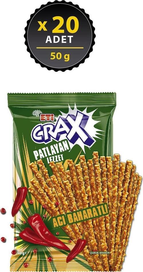 Crax Patlayan Lezzet Acı Baharatlı Çubuk Kraker 50 g x 20 Adet