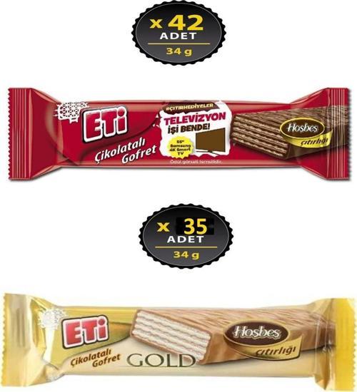 Hoşbeş Çikolatalı Gofret 42 Adet 34 Gr Gold Çikolatalı Gofret 35 Adet 34 Gr