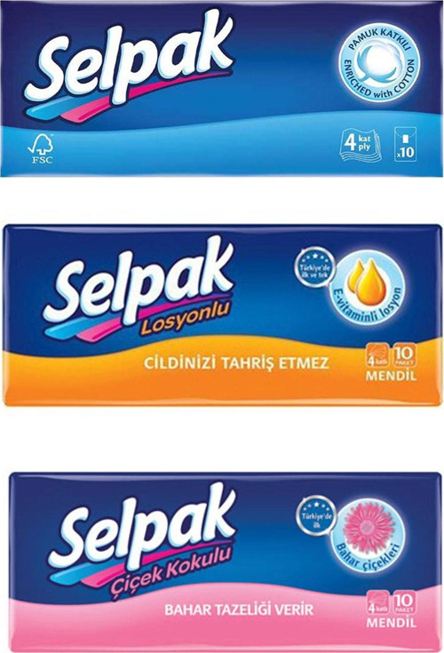 Mendil 3 'lü Set (klasik-losyon-parfüm)10*3 (30 Adet 10'lu Mendil)