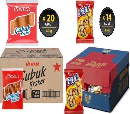 Çubuk Kraker 80 Gr 20 Adet Eti Balık Kraker 85 Gr 14 Adet Dev Paket Efsane Lezzetler