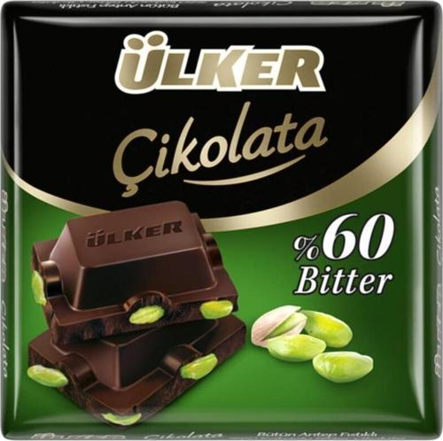 %60 Kakaolu Bitter Antep Fıstıklı Kare Çikolata 65grx6 Adet