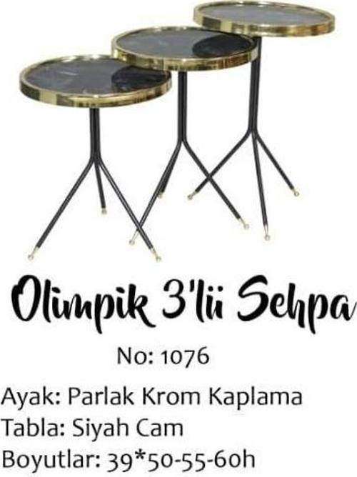 Brc Zigon Küpe 13408 Model Sehpa Metal  Bakır Gold renk Kırılmaz cam tabla Elyapı