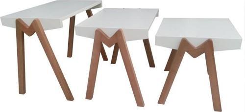 Zigon 17634 Merve M Model Sehpa Kayın RETRO ceviz renk ayak Parlak Beyaz El Yapım