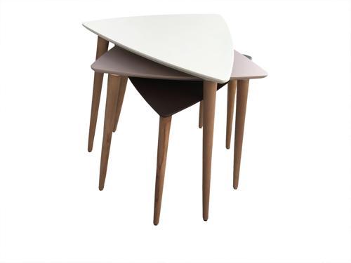 Zigon Sehpa 13667 Ahşap Kayın Retro Konik Ayak Model Tabla Beyaz-Mor Siyah El yapı 13667