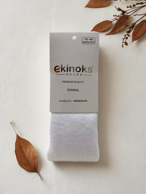 DÜZ RENK DİKİŞSİZ TERMAL UNISEX ÇOCUK KÜLOTLU ÇORAP - RYZEÇ022 - Beyaz - 0 - 12 Ay BEYAZ
