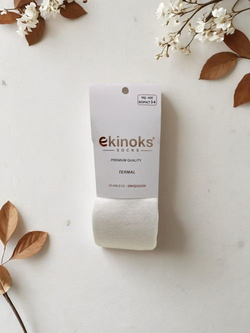 DÜZ RENK DİKİŞSİZ TERMAL UNISEX ÇOCUK KÜLOTLU ÇORAP - RYZEÇ022 - Ekru - 1 - 2 Yaş Ekru