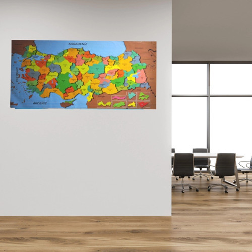 ® Renkli Türkiye Haritası Manyetik Yapıştırıcı Gerektirmeyen Duvar Stickerı 118 CM * 56 CM