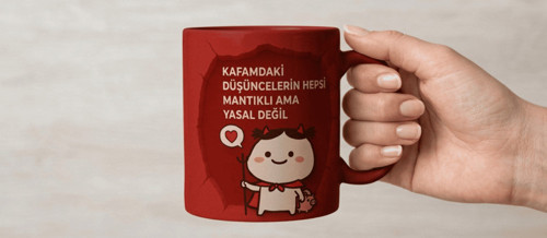 Kırmızı Renk 3 Boyutlu Görsel Baskılı Kupa Bardak — Eğlenceli ve Esprili Bir Tasarım ☕
