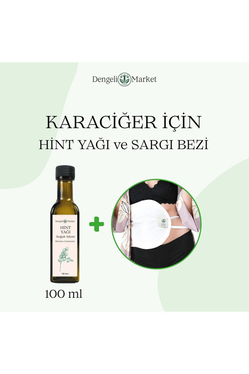 Karaciğer Bölgesi Hint Yağı Sargı Bezi + 100 ml Hint Yağı (HEXANSIZ)-Pamuklu Yüzey, Tekrar Kullanım