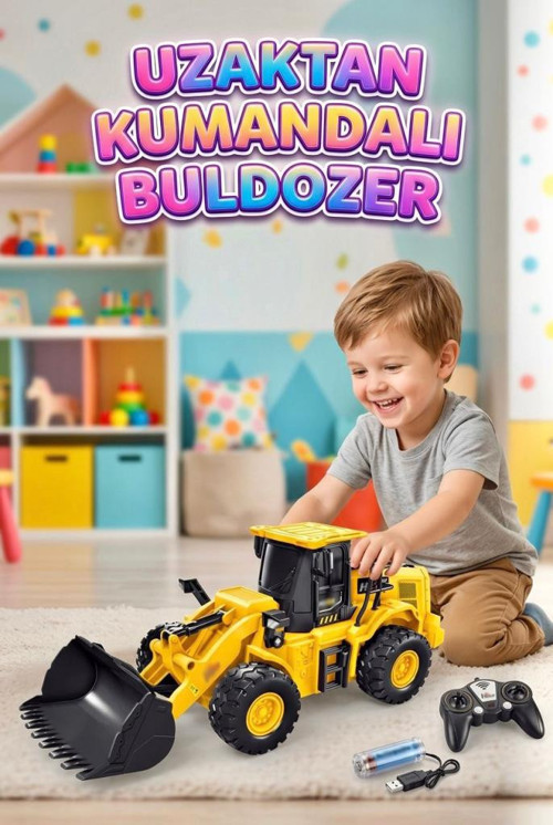 Uzaktan Kumandalı 6 Fonksiyonlu Sesli Şarjlı 27MHz Ayarlanabilir Kepçeli Oyuncak Buldozer