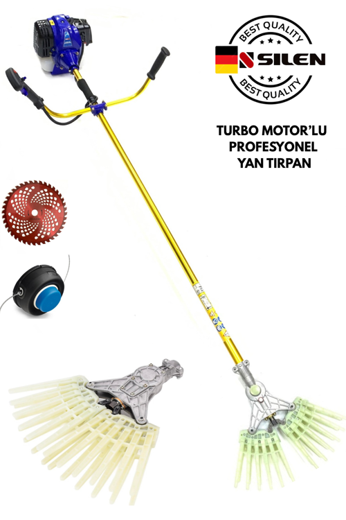 Turbo Motorlu Benzinli Yan Tırpan + Tırnaklı Zeytin Badem Silkeleme Hasat Aparatı 6,8 HP