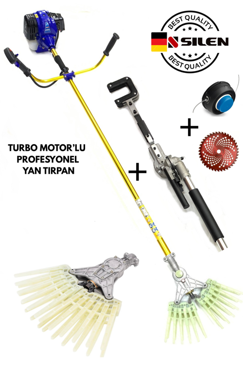 Turbo Motorlu Benzinli Yan Tırpan + Tırnaklı + Kancalı Zeytin & Badem Silkeleme Hasat Aparatı 6,8 Hp